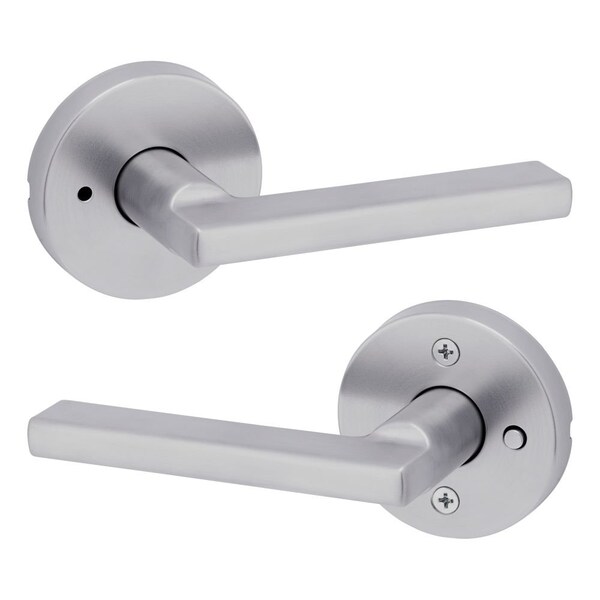 Halifax Lever with Round Rose Privacy Door Lock with 6AL Latch and RCS Strike Satin Chrome Finish